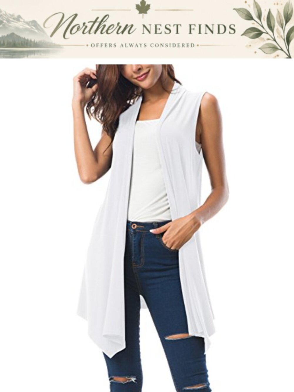 Sleeveless Open Front Asymmetric Hem Summer Cardigan Vest